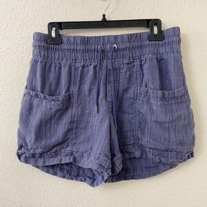 Athleta Cabo Linen Size 6 Shorts Blue Pull On Elastic Waist